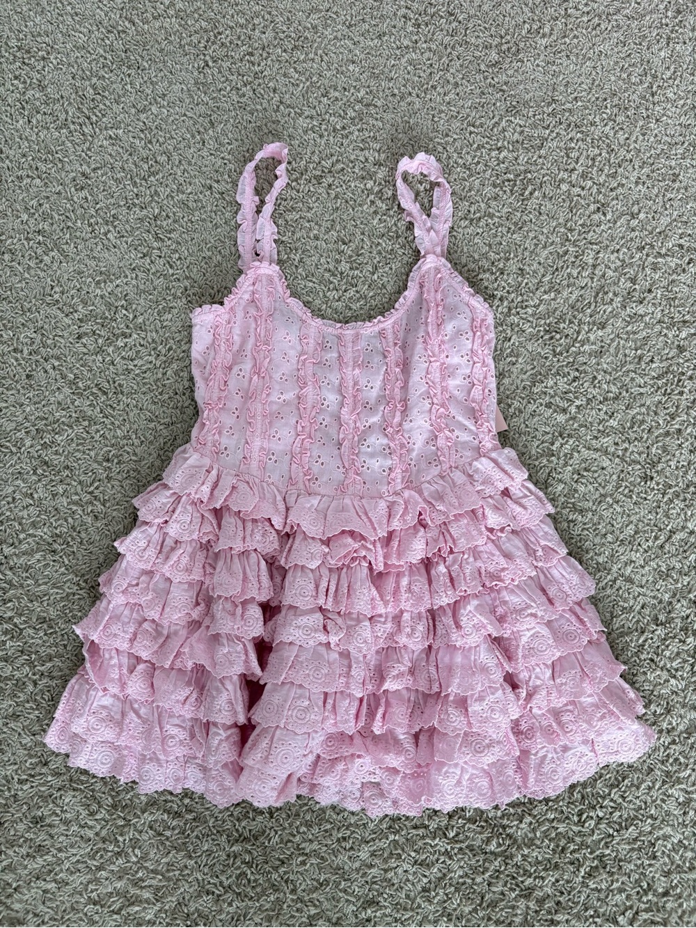 Amy Jane London pink Eyelet Ruffle Mini Dress with Adjustable Straps